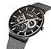 Watch Mens Quartz Analog Stainless Steel Waterproof Chronograph Date Casual Business Six-pin Week Wristwatch (Black)