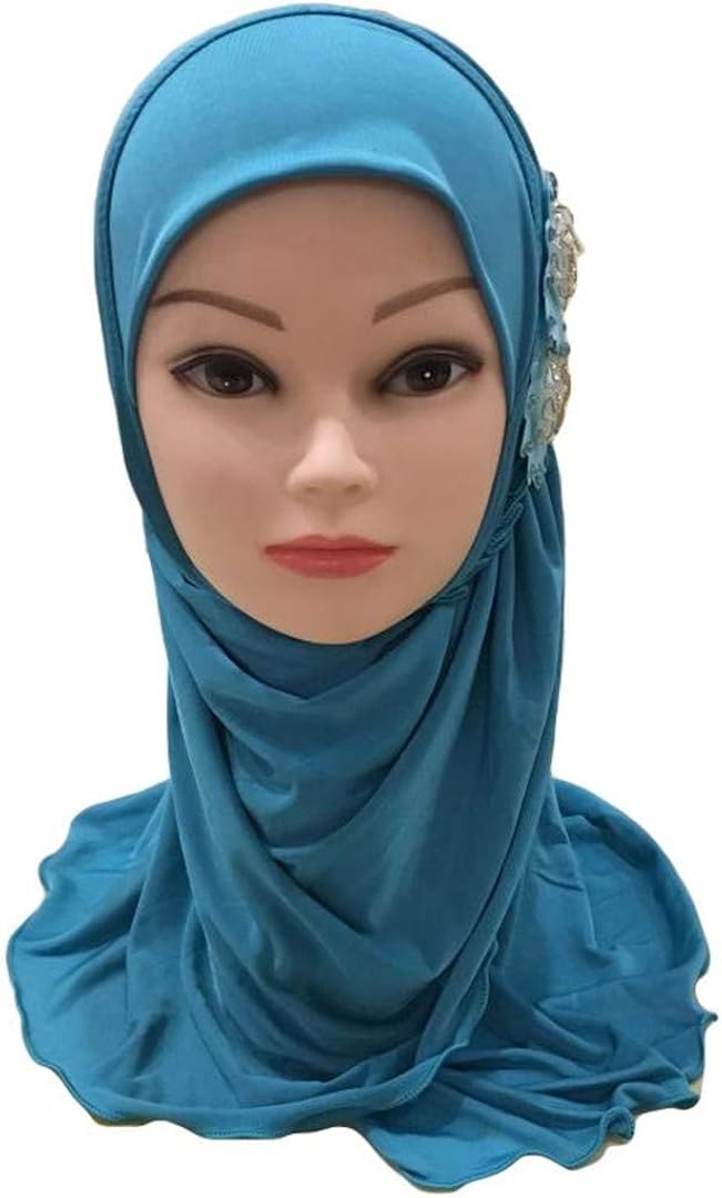 Chica musulmana hijab islámica hijab flor infantil Blue Green Amazon