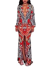 Vestido de mujer sexy con cuello en V y estampado floral.