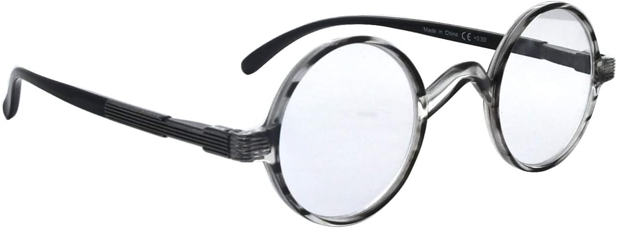 Vintage Round Reading Glasses Professor Readers (Grey Stripe, 1.00)