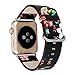 KOBWA Apple Watch Band 42mm, Premium Leather Strap Wrist Band Replacement with Stainless Metal Clasp for Apple Watch Series 1 Series 2 42mm All Models Black And Red Flowers
