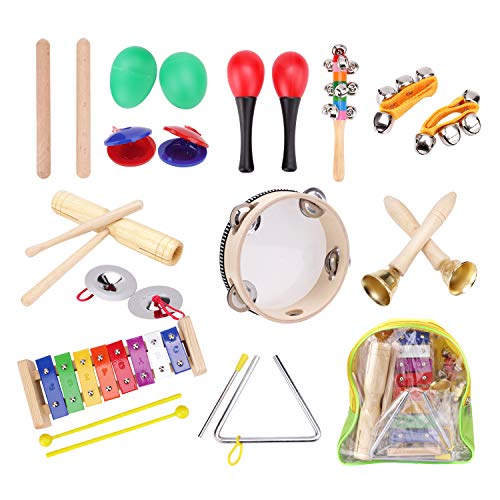 21 Pcs Toddler Musical Instruments Kit - Percussion Instruments Toy for Kids Preschool Educational, Musical Toys Set for Boys and Girls with Storage Backpack - 12 Types