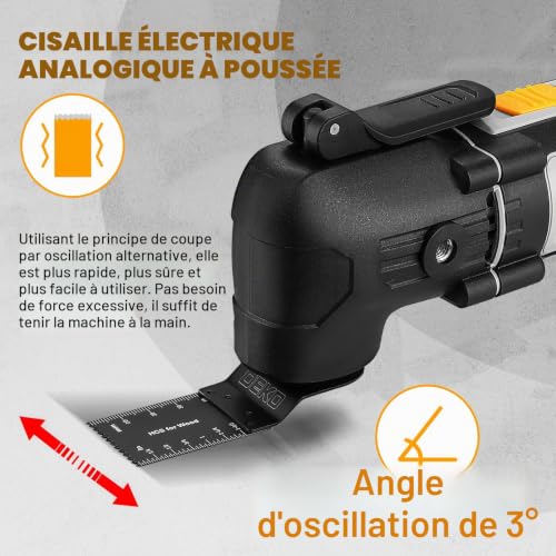 DEKOPRO Oscillating Multifunction Tool 300 W: 15000-22000 RPM, Replacement without Tools, 6 Speed, 3° Oscillation Angle, for Cutting, Sanding, Scraping, Sawing