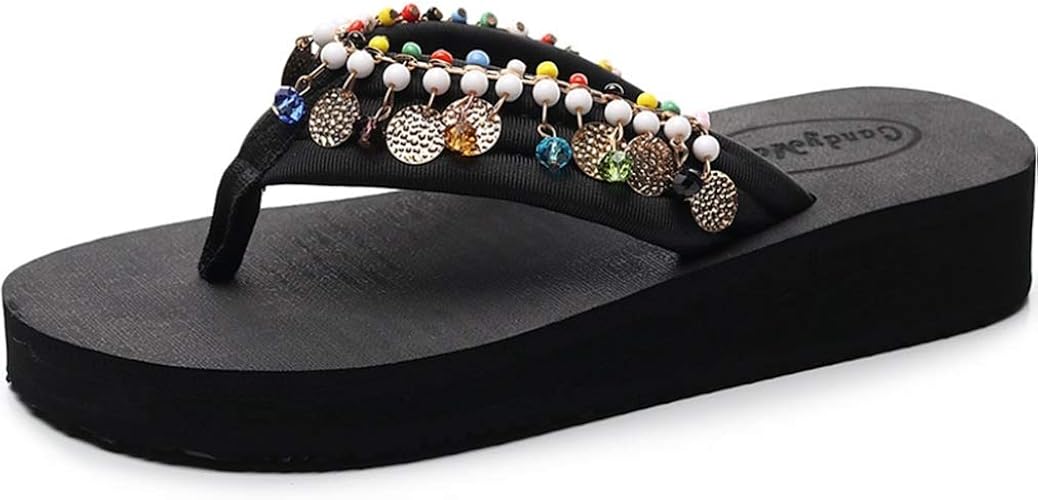 Amazon Thld ビーチサンダル やわらか ビジュー 厚底美脚 ビーチ サンダル かわいい 厚底 厚底美脚 脚長効果 ビーサン レディース ビジューサンダル ラインストーン パール 軽い 歩きやすい ヒール 海 痛くない 女の子 レジャー用 タウン用 Thld ビーチサンダル