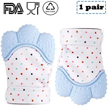 CamRom Silicone Baby Teething Mittens for Babies 2 pack(1 pair),BPA FREE Soothing Teething Mitt for 3-12 Months Baby,Infant Teether for Massage Sore Teething Gums Provides Self-Soothing Fun (blue)