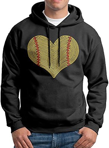 FALKING Men's Funny Cotton I LOVE SOFTBALL HEART Hoodie Sweatshirt XXL Black