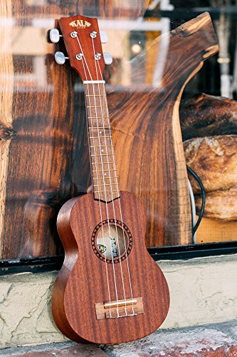 Kala KA-15S Satin Mahogany Soprano Ukulele Bundle with Gig Bag, Tuner, Strap, Fender Play, Austin Bazaar Instructional DVD, and Polishing Cloth