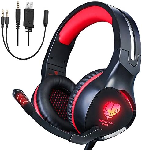 Xbox one headset, Gaming Headset for Xbox One, PS4 Headset, Noise Cancelling Over-Ear Wired Headphones with Mic, LED Lights Surround Stereo Headsets for PS4,Xbox One,PC,Nintendo Switch,Laptop(Red)