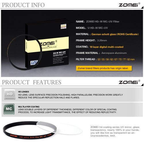 Zomei ND1000 Filter – 58 Mm, Neutralgrau, 18-lagige Vergütung – Für Langzeitbelichtungen, Aus Schott-Glas