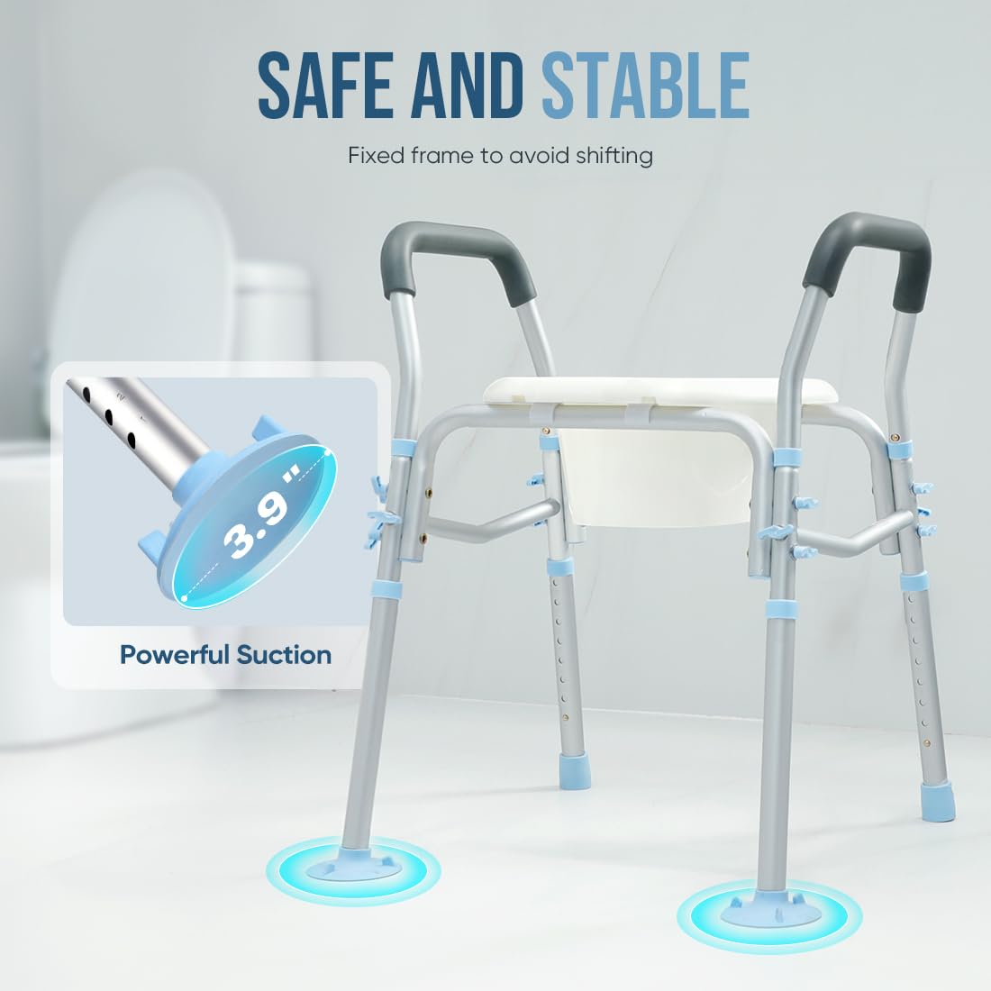 OasisSpace Stand Alone Raised Toilet Seat 400lbs - Medical Raised Commode Toilet with Splash Guard and Safety Frame, Height Adjustable Legs, Bathroom Assist Frame for Elderly, Handicap, Disabled