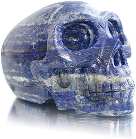 Large 5 inch Natural Quartz Crystal Skull, Collectible Figurines,Mayan Alien Crystal Skull, Healing (Lapis Lazuli Mayan Skull)
