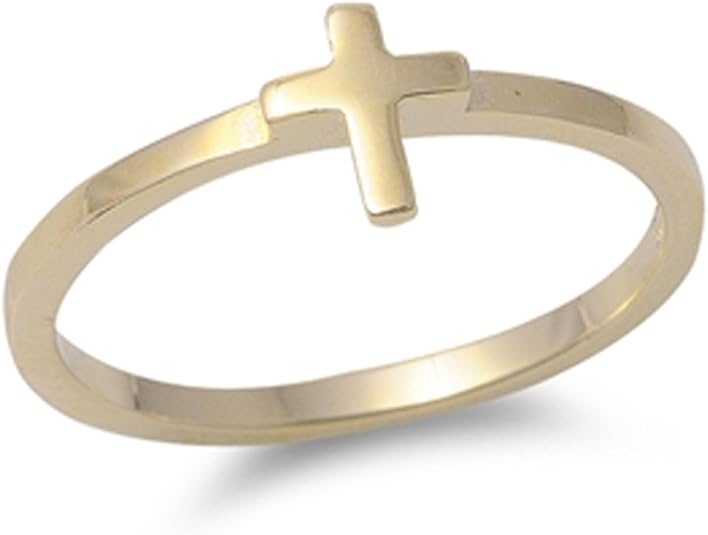 GoldTone Cross Christian Promise Ring New .925 Sterling Silver Band