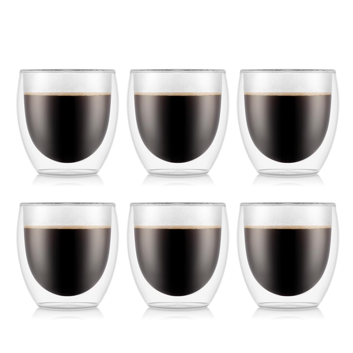 Bodum Double Walled Glasses Pack of 6 PAVINA - 250ml Coffee Cups - Dishwasher Safe Thermal Cup - Mouth-Blown Borosilicate Glass