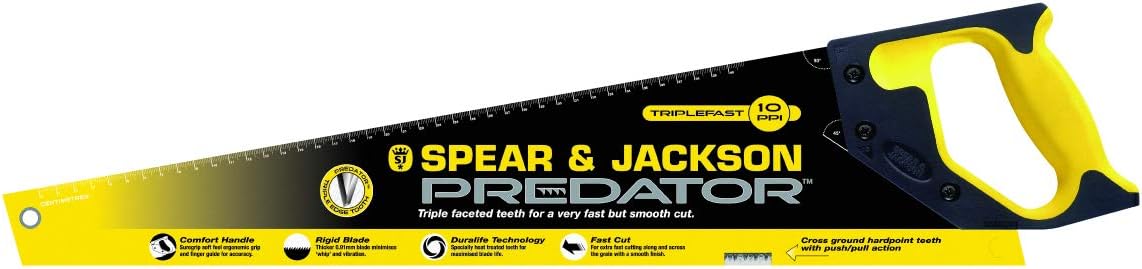 Spear & Jackson B98TRIPLE Predator Triplefast Saw 22" x 10 Points Per Inch, Blue, Fast Smooth Cut 22" x 10 ppi