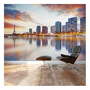 Paris Sunset with The Eiffel Tower - Landscape - Wall Mural, Removable Sticker, Home Decor - 66x96 inches