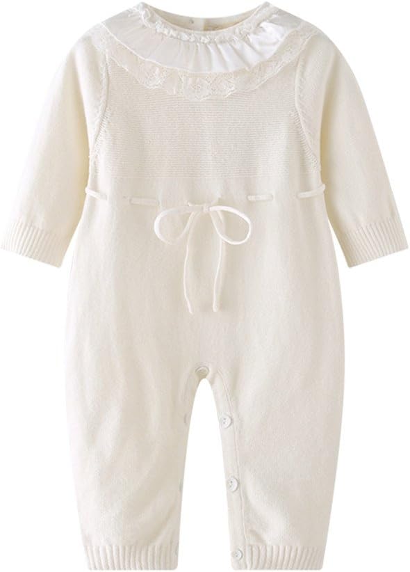 Auro Mesa Newborn Baby Girls White Princess Lace Knitted Rompers
