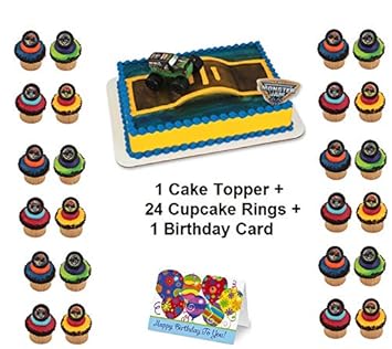 Monster Jam Trucks Cake Topper Set Cupcake 24 Pieces Plus Birthday