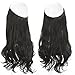 SARLA Black Invisible Wire Hair Extensions for Women Wavy Curly Long Synthetic Hairpiece Adjustable Transparent Headband 18 Inch