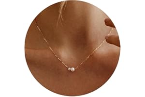 Treasure Bender Gold Pearl Necklaces for Women Trendy 14k Gold Plated Dainty Necklace Simple Pearl Drop Single Charm Pendant Necklace Women's Jewelry Best Friend Birthday Gifts Gold Jewelry for Women