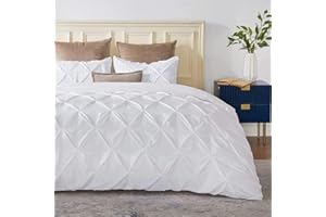 eBeddy Linens White Pinch Pleated Pintuck Duvet Cover Set Super King Plus 120X120 Inch 100% Cotton Soft and Breathable 3 Piec