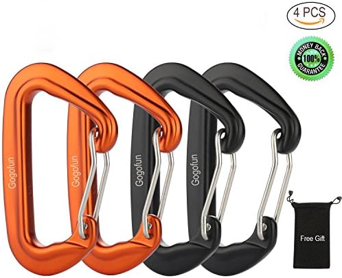 GOGOFUN Aluminum Carabiner 24KN D Shape Lightweight Heavy Duty Carabiner Rated 5395 LBS Aircraft Grade 7075 Aluminum Material Snag Free Clip Keychain for Hammock Swing Chair Camp Fishing (24KN 4 PACK)