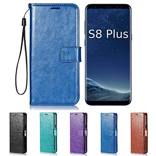 Samsung Galaxy S8 Plus Case, HLCT PU Leather Case, with Soft TPU Protective Bumper, Built-in Kickstand, Cash and Card Pockets (Blue) - Thumbnail 6