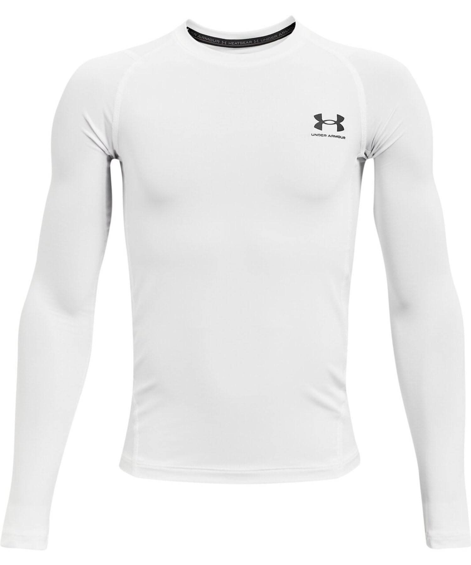 Photo 1 of ***(HEAVILY USED/ MINOR DAMAGE)***Under Armour Boys' HeatGear Armour Long-Sleeve T-Shirt , White (100)/Black , Small