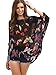 Floerns Women's Batwing Sleeve Loose Print Chiffon Sheer Blouse Top Black M