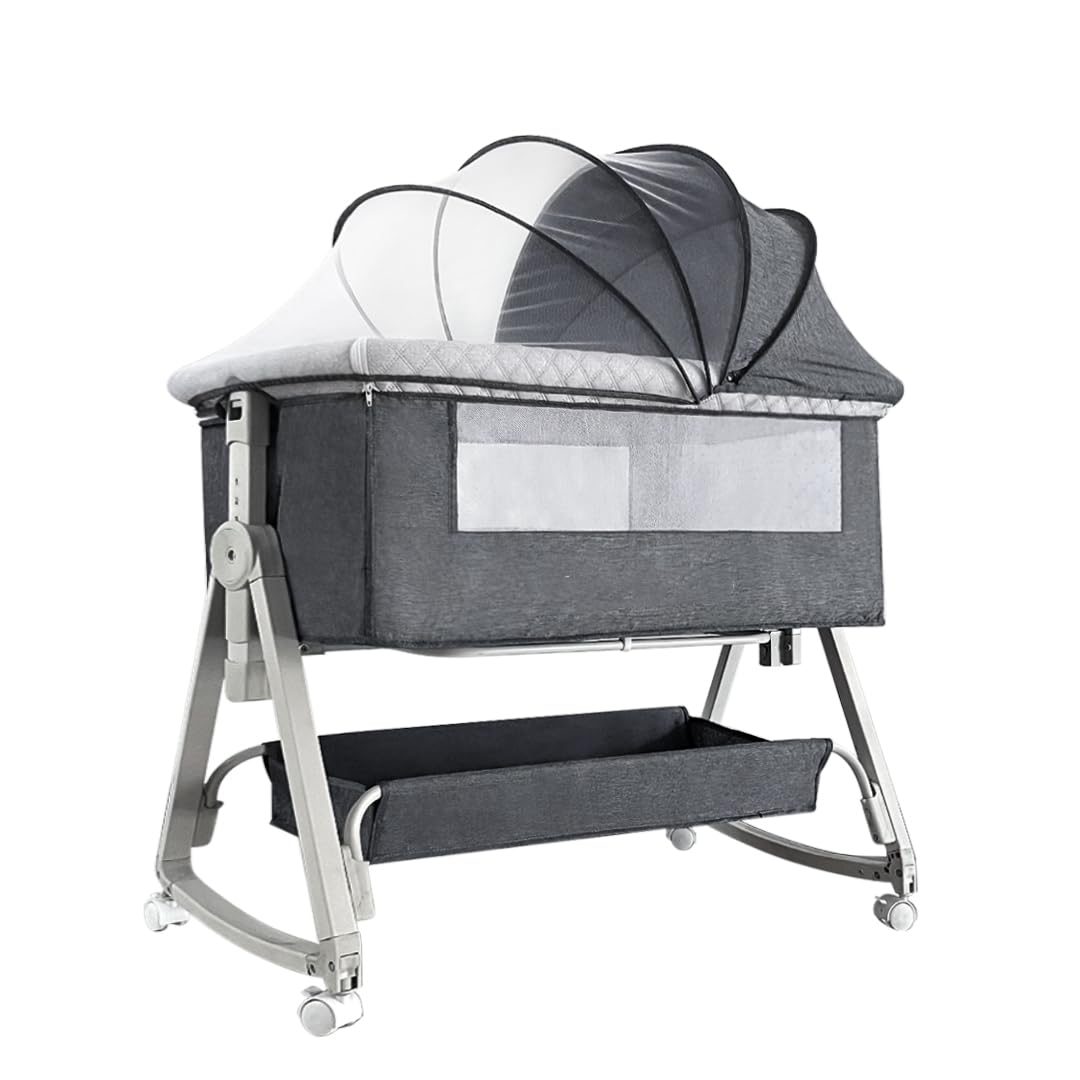 Kino Linpo ベビーベッド 添い寝 新生児ベッド 乳児用ベッド 高さ6段調節可能 蚊帳 通気性 揺りかご 収納バスケット キャスタ付き 持ち運び便利 組み立て簡単 幼児 新生児用 出産祝い プレゼント商品画像