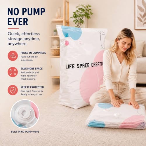 No Pump Vacuum Storage Bags, 5-Pack (2 X-Large + 3 Large), Reusable photo 11