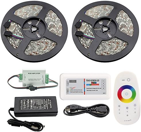 IWISHLIGHT 32.8Ft 10M SMD 5050 600LEDs Waterproof Color Changing RGB LED Strip Lighting + Touch Screen LED RGB Controller + Power Supply Adapter + Amplifier