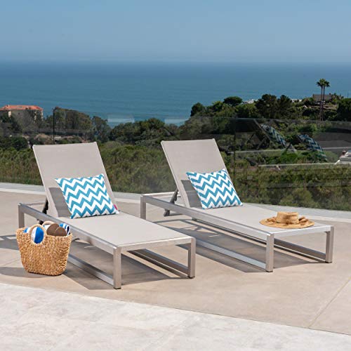 Great Deal Furniture San LuisOutdoor Grey Mesh Chaise Lounge with Silver Finished Aluminum Frame ...
