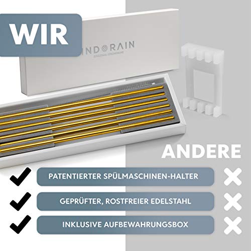 INDORAIN Edelstahl-Strohhalme (Gold, 6mm - lang) - Exklusives Set - 6 wiederverwendbare Metall Trinkhalme + innovativen… – Bild 8