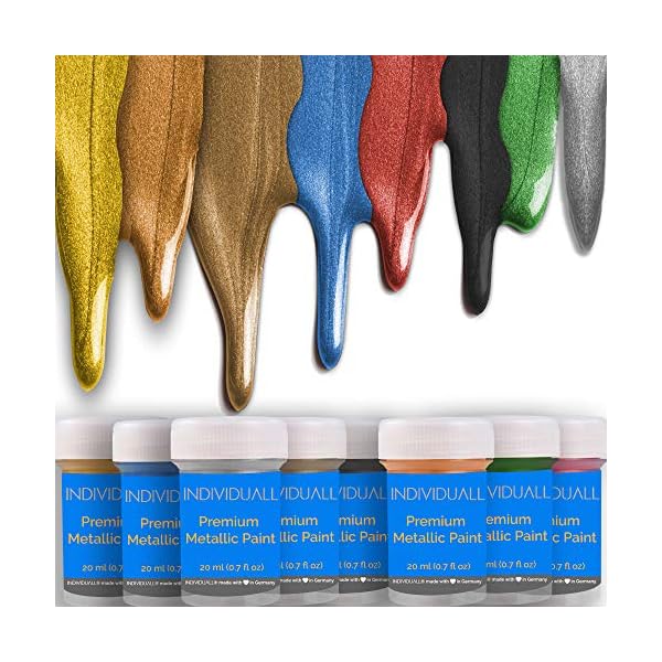 individuall Premium Metallic Farben | Acrylfarben Set mit 8 Farben | Malfarben mit Glitter Metall Effekt