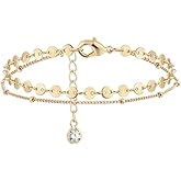 Dremmy Studios Gold Bracelet for Women 18K Gold Plated Dainty Paperclip Cubic Zirconia Disc Coin Star Cable Satellite Bead Pearl Simple Boho Minimalist Stacking Layered Link Jewelry Gift