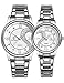 Couple Watches Quartz Waterproof Wristwatches for Lovers Pair in Package Silver Dial Stainless Steel Band