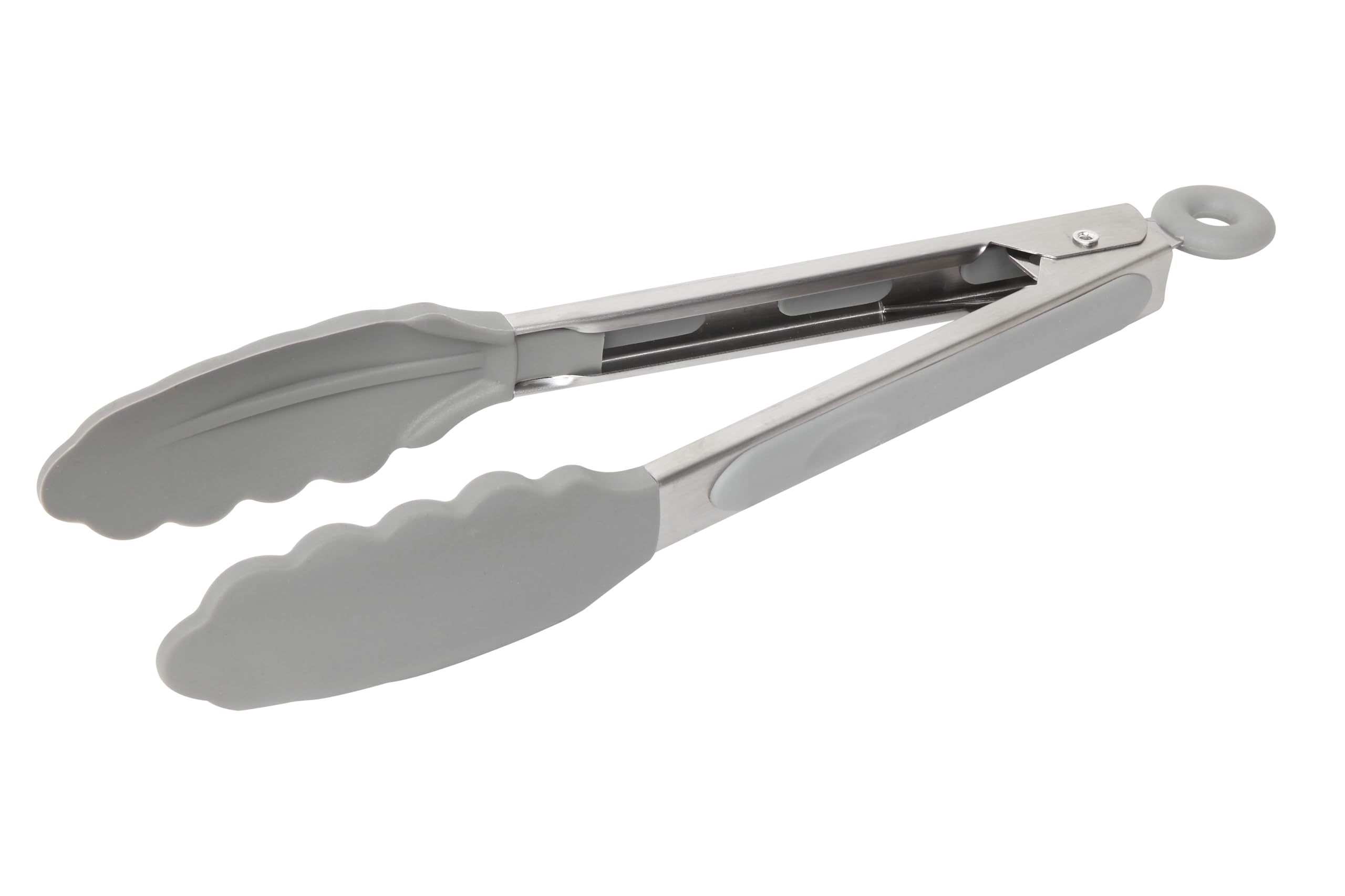 Wiltshire Silicone Kitchen Tongs 23cm, Heat Resistant, Non-Stick Non-Scratch Cookware Safe, Scalloped Function Head, Locking Mechanism, Stainless Steel with Non-Slip Handle, 23x7x4cm, Grey & Silver