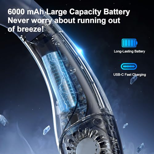 FUGUIFA Neck Air Conditioner Fans That Blow Cold Air, 6000 mAh Battery Operated Wearable Cooling Device Fan, Bladeless, Rechargeable Fan, BLue