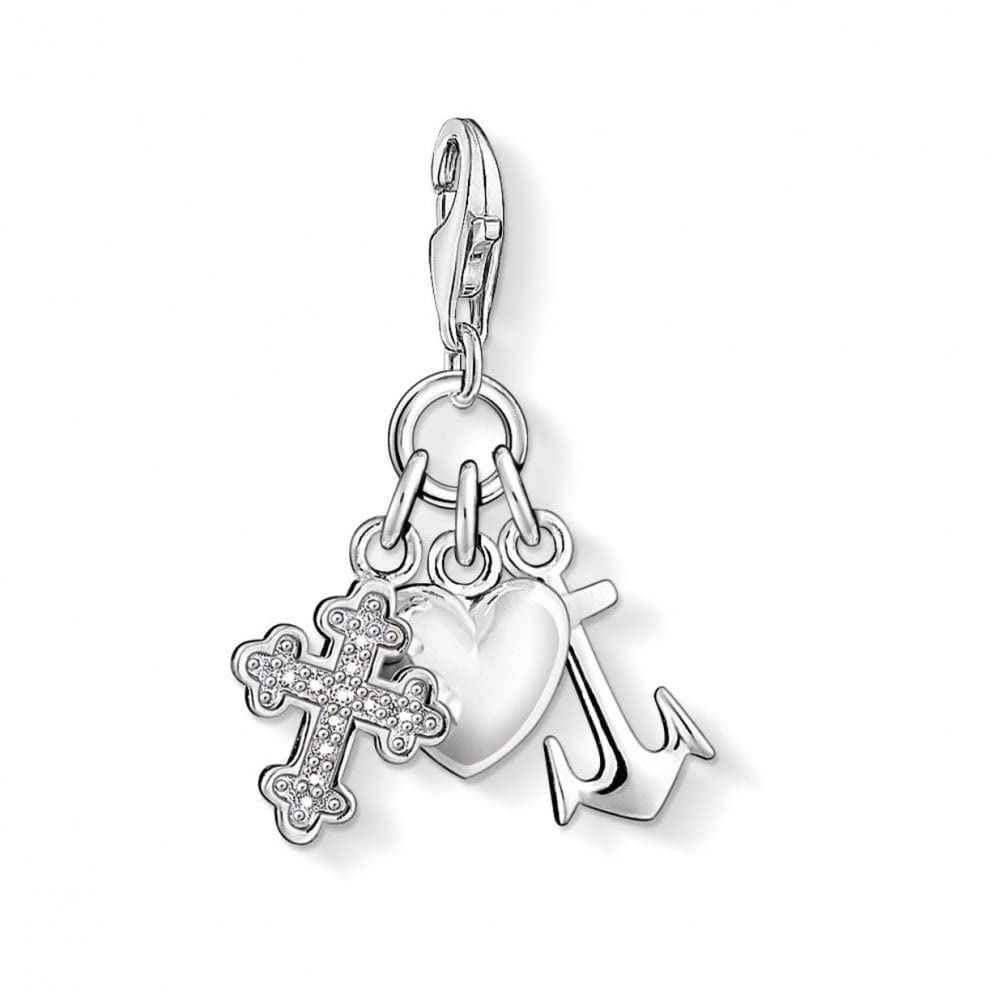 THOMAS SABO Women Charm Pendant Faith Love Hope Cross Heart Anchor Charm Club 925 Sterling Silver 0409-051-14
