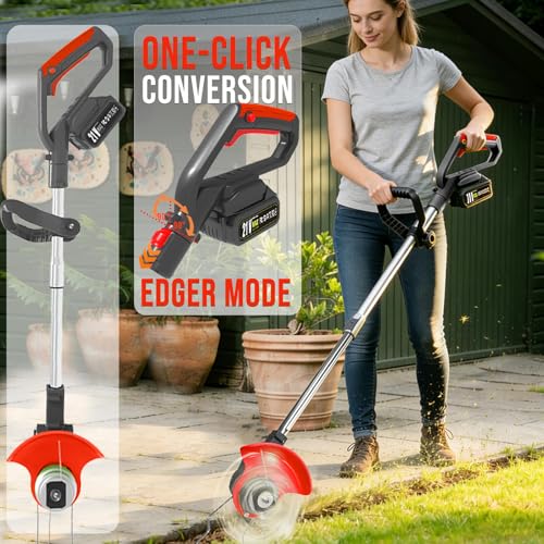 Electric Weed Wacker Grass Trimmer Cordless with 2 Battery Powered and Charger, 21V Battery Operated Weed Wacker, 5 Types 26Pcs Blade 3 in 1 Stringless Weed Trimmer Edger Brush Cutter for Lawn Garden