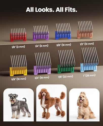 oneisall Professional Dog Grooming Clippers for Thick Hair at Home | 9000RPM, 5-Speed, 5-in-1 DLC Blade, 280-Min Runtime, Low Noise, Magnetic Head, 8 Metal Guide Combs, Cordless, Carrying Case