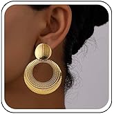 Xduargs Boho Large Circle Earrings Big Circle Dangle Hoop Earrings Vintage Gold Disc Coin Stud Earrings Hammered Circle Statement Earrings Geometric Circle Hoop Earrings for Women