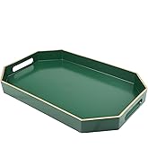 Omuriko Green Decorative Tray with Handles, Versatile Serving Tray for Coffee Table, Ottoman, Ideal for Serving, Displaying, Organizing, 15.7"*10.2"*1.57"