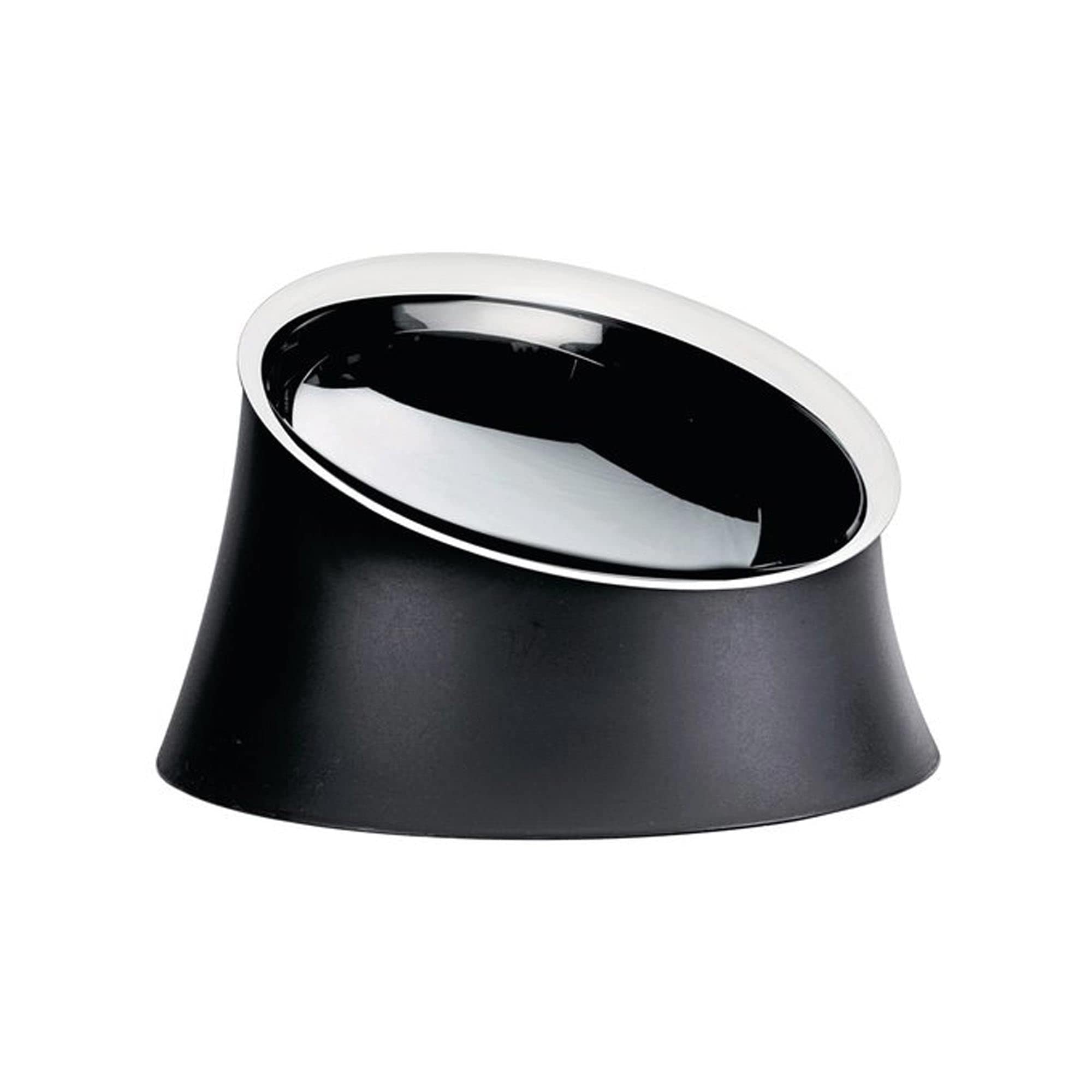 Alessi Wowl BM13/21 - Designer dog bowl, Slanted to Facilitates dog feeding, Thermoplastic resin and Stainless steel 18/20, 21 cm, Black
