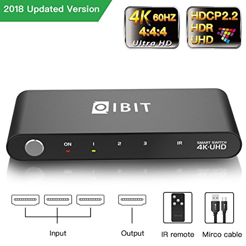 HDMI Switch 2.0, IBIT Smart 3 Port HDMI v2.0 Switcher Support 4K@60Hz UHD HDR Full 3D &HDCP 2.2 with IR Remote Control