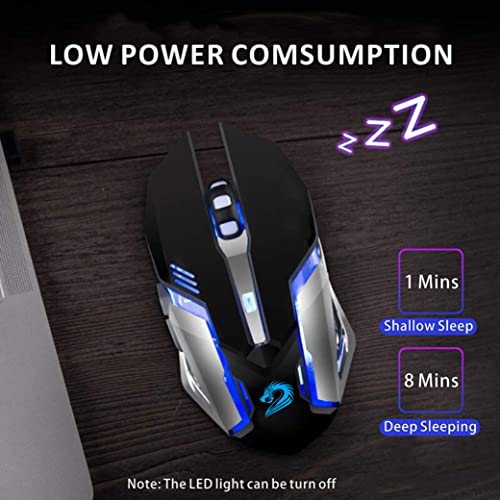 Uciefy X96 Wireless Gaming Mouse, Rechargeable Silent Mouse 4 Breathing Led Light Optical Mice with Nano USB Receiver, 2400 DPI High Precision Laser for Computer/Laptop/Mac/PC (Black)