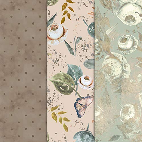 Duck Egg & Peach Vintage Rose Designer Paper Set Art Craft Scrapbook Journal Origami Paper Baby Girl Shower Wedding Party Decorations (21x21cm / 8x8 inches) (Pack of 25 Sheets)