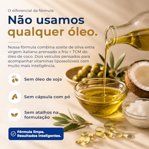 Vitamina D3 2.000 UI + K2 MK7 com TCM e Óleo de Oliva Prensado a Frio em Cápsulas