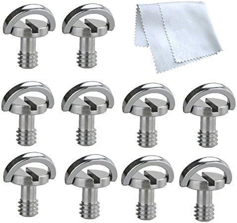 Ruixy SRS 1/4-Inch D-ring Screw for Camera Tripod/Quick Release Plate with Premier Cleaning Cloth (Silver) 10 Pieces