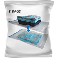 8 Travel Space Saver Bags. Pack of 8 Bags with Sizes Medium to Large. Roll-up Compression Storage (No Vacuum Needed) and…